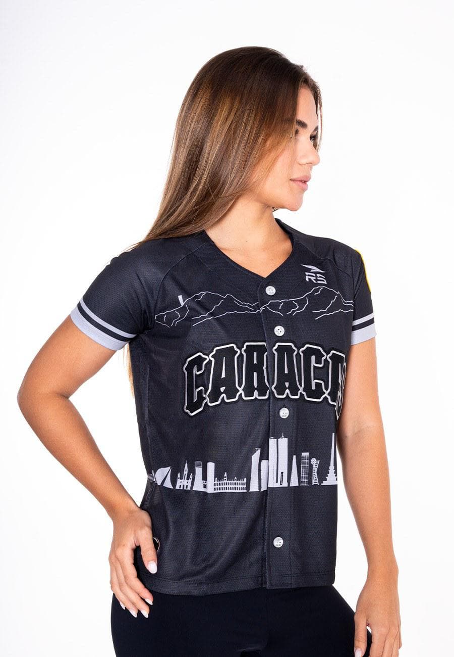 CAMISA DE JUEGO OFICIAL  DAMA CAMPEONES LEONES DEL CARACAS -  NEGRO/GRIS - 2