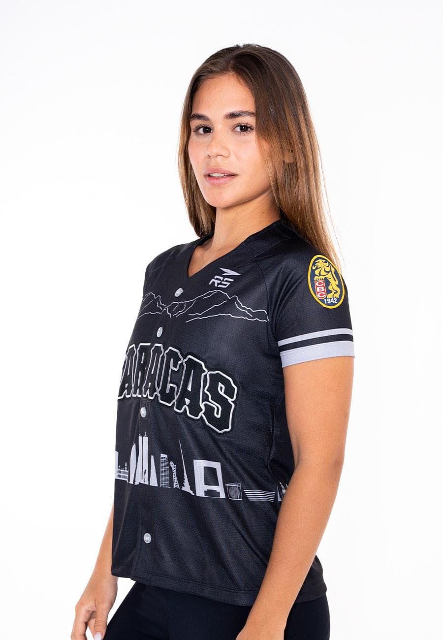 CAMISA DE JUEGO OFICIAL  DAMA CAMPEONES LEONES DEL CARACAS -  NEGRO/GRIS - 3